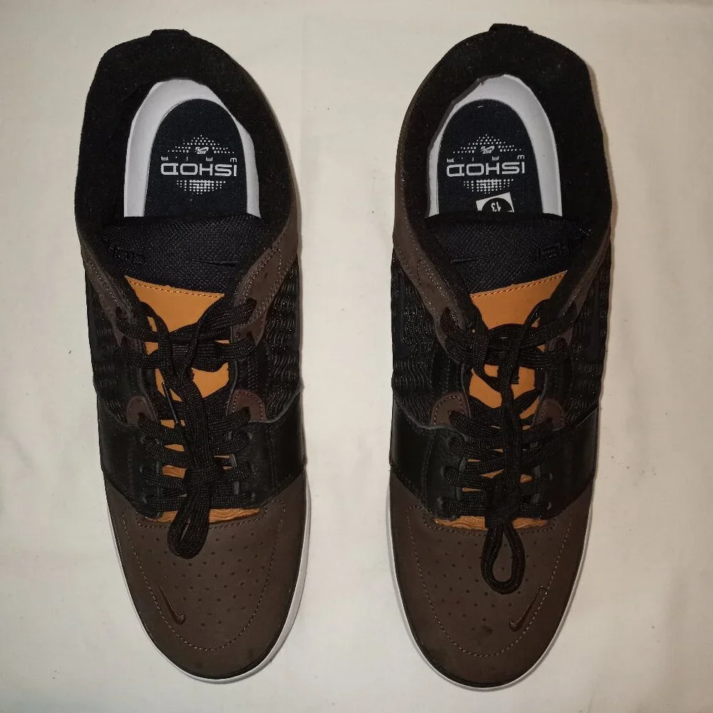 NIKE ISHOD WAIR LOW SKATEBOARD SNEAKER SZ 13 MEN BROWN BLACK